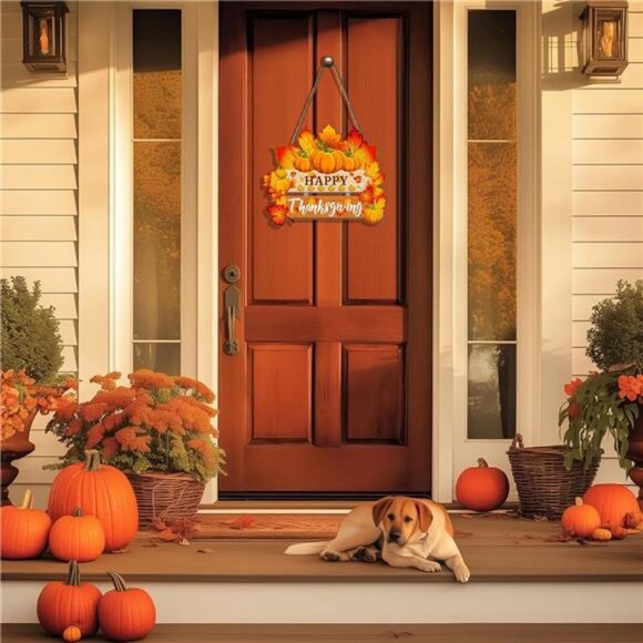 Thanksgiving Pumpkin Door Sign - Rustic Wall Art Plaque for Front Door, Home - Picture 6 of 8